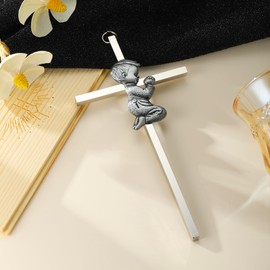 Baptism Gifts for Boys & Girls,First Communion Gifts for Kids,Christening Baby Shower Party 6in Praying Cross (1pc Silver Boy Only)