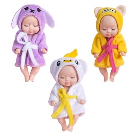 Mini Reborn Dolls Baby Dolls Realistic Baby Dolls Tiny Babies with Animal Clothes,3Pcs Sleeping Rebirth Dolls Cute Little Doll Miniature Baby Dolls for Kids Girls Boys Toddlers Christmas Birthday Gift