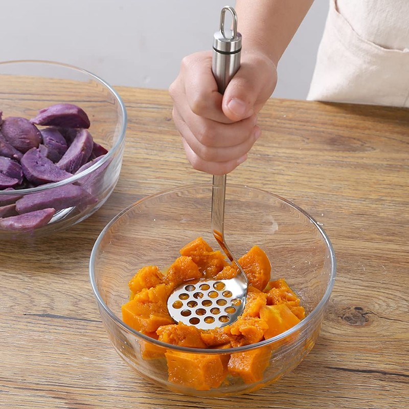 Potato Masher Stainless Steel, Garlic Press, Kitchen Food Mashr for