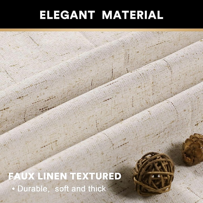 PrinceDeco Natural Linen Curtains 100% Blackout Linen Curtains for Bedroom