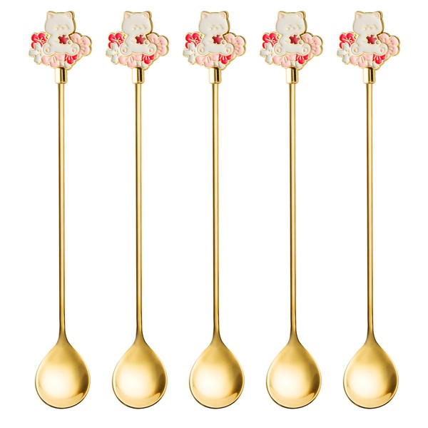VESJUNO Dessert Spoons,Kitten spoons，Cat Shaped Spoons,18/10 Stainless Steel Spoon Set,Ice