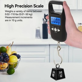 Fishing Scale, 50 kg Hanging Scale, Luggage Scale, Digital Suitcase Scale, Fish Scale, Hanging Digital Scale with LCD Display for Travel, Suitcase, Fishing, Farm