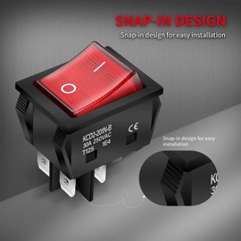Rocker Switch Red 30 A 250 ~ 4 Pin Installation Dimensions 30 x 22 mm On/Off Toggle Switch Illuminated