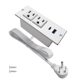 USB C Recessed Power Strip Fast Charge Desktop Power Station 2 Outlets 2 USB (PD20W & QC18W, Total 20W) Mountable Flat Plug Extension Cord Mount for Tabletop Sofa Cabinet Nightstand (USB C White)