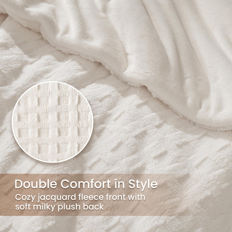 Amélie Home Plush Fleece Comforter Set Queen Size, Cream White