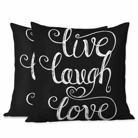 Beabes Cushion Pillows Cover Life Quote Live Laugh Love White Letters Square,Set of 2 Pillow Cover Decor for Couch Sofa Bedroom Car Living Room 18X18 Inch/45X45 Cm