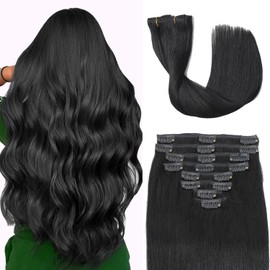 Tebelove Clip in Hair Extensions Real Human Hair 3.9oz/110g Clip ins 100% Brazilian Remy Human Hair Extension for Women Clip in Extensions 8pcs Per Set with 18 Clips Double Weft (22 Inch #1 Jet Black)