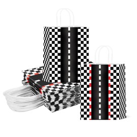 QYCX 24 Pcs Racing Car Gift Bags Racing Car Party Decorations Racing Car Candy Bags Racing Car Party Favors Bags Racing Car Treat Bags Racing Car Candy Boxes Racing Car Gift Boxes Black White Checkered Goodie Bags for Racing Car Party Supplies Racing Car