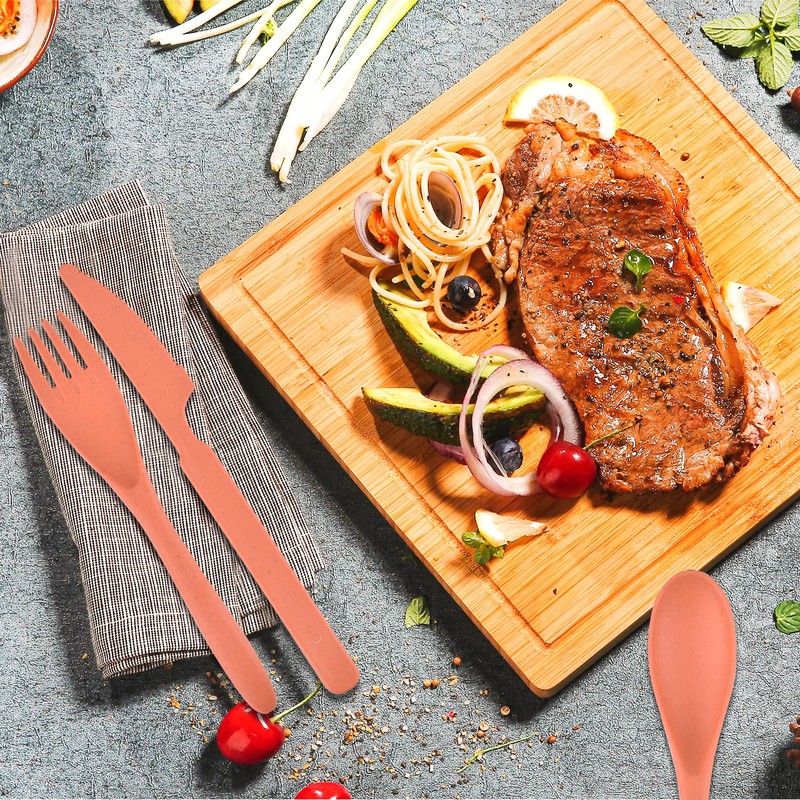 Travel Cutlery Set with Case, Portable Dark Wheat Straw Silverware