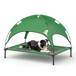 GOJOOASIS Outdoor Dog Bed with Canopy, Waterproof Outside Dog Cots Pet Bed with Removable Canopy Tent, Cat Bed Shelter, Lifted Camping Pet Bed for Medium Dogs (Green)