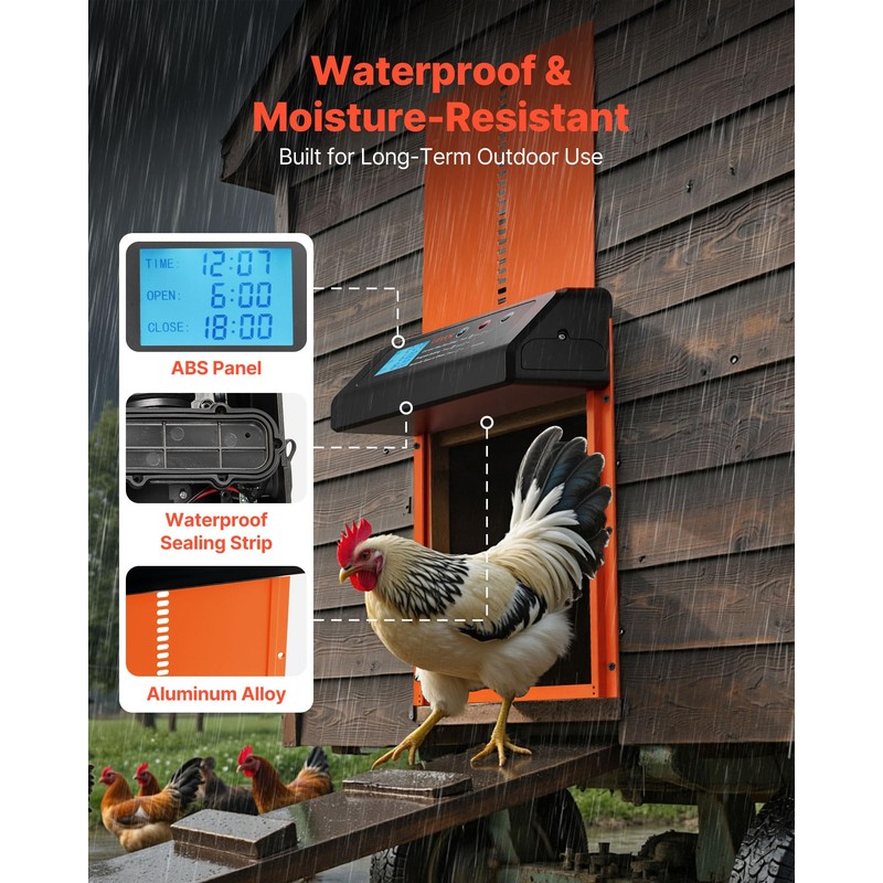 VEVOR Automatic Chicken Coop Door, Battery Powered Chicken Coop Door