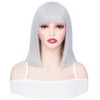 PARXITN Short Bob Silver Hair Wigs Straight with Flat Fringe