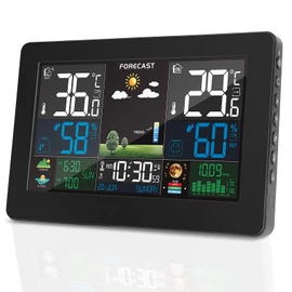 VOKSUN Wireless Weather Station with Outdoor Sensor, Digital Colour Display, Wireless Weather Station, DCF Radio-Controlled Weather Station, Wireless Weather Station with Weather Forecast, 60 m
