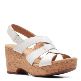 Clarks Giselle Beach Wedge Sandal, White Leather, 8 Wide