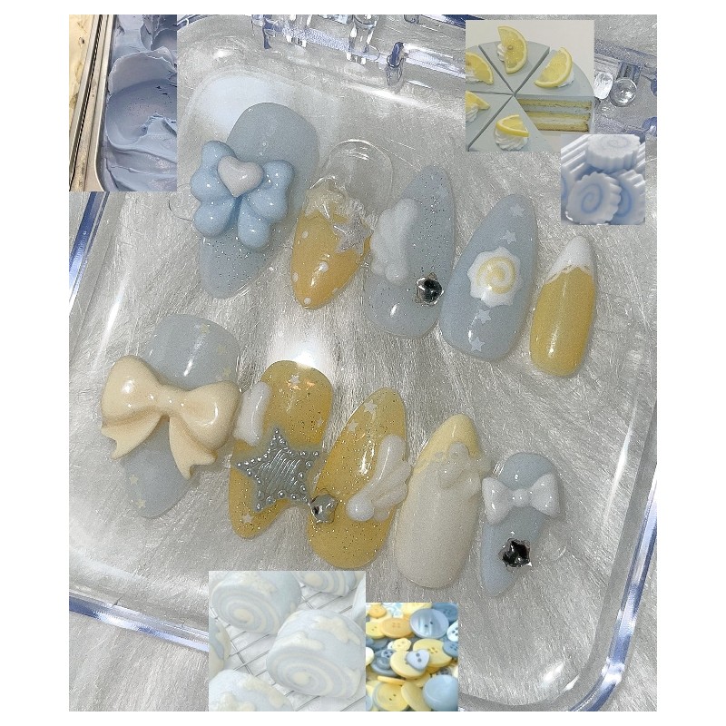 Blue Lemon Sorbet Handmade Nail Tips - Square / 블루