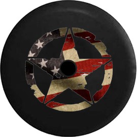 JL Spare Tire Cover Oscar Mike Military Star WW2 Vintage American Flag JL Spare Tire Cover with Backup Camera Hole Black 33 Inch