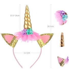 KOMUNJ Unicorn Headband with Horn Ears and Flowers, Unicorn Headband Birthday Women's Hair Accessories for Easter Birthday Party Carnival, Head Accessories Party Decoration (Pink, L)