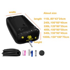 Portable Water Storage Bladder Portable PVC Water Reservoir with valves and Overflow Kit Containers Foldable Water Tank for Outdoor Use Fire Protection Agricultural Irrigation Black 105 Gallons(400L)