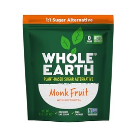 WHOLE EARTH Monk Fruit Sweetener with Erythritol, Plant-Based Sugar Alternative, 4LBS