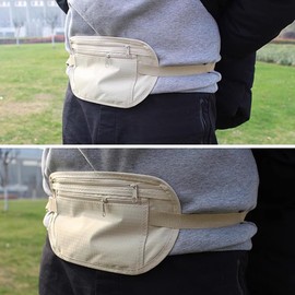 Parthan Running Belt Waist Bag,Fitness Travel Anti Theft Waist Bag,Polyester Soft Breathable 2 Front Compartments Elastic Belt Suitable for Sports,Running,Fitness(Khaki)