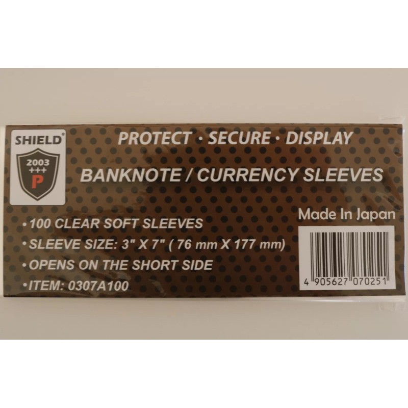 SHIELD 100 Sleeves 3" x 7" for U.S BANKNOTE /