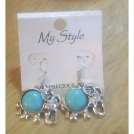 Elephant Turquoise Stone Hook Earrings