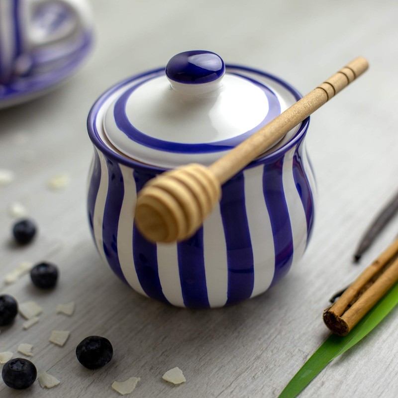 City to Cottage® Navy Blue Striped Handmade Hand Painted Ceramic