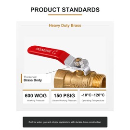 3/4 inch Brass Ball Valves Threaded 2 Pack, Female NPT to Male NPT Heavy Duty Forged Brass Shut Off Valve, 600 PSI WOG Full Bore Port Control Valve Connector, for Water Oil and Gas Pipeline