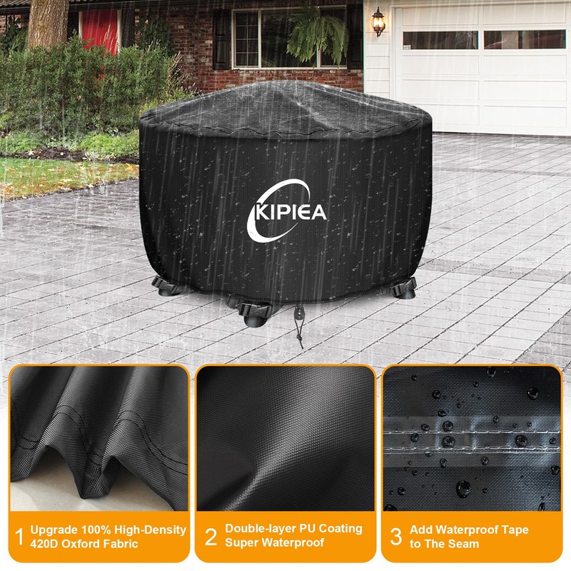 Kipiea Fire Table Covers, Waterproof Round Fire Pit Cover, Heavy