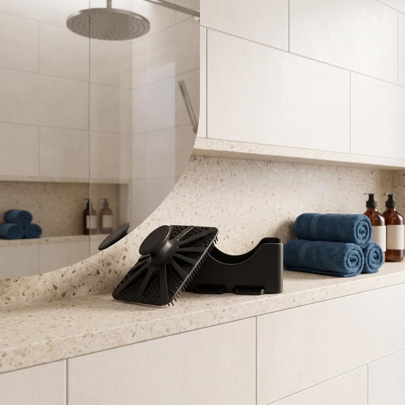 Cepillo Corporal de Silicona Negro con Jabonera y Drenaje para