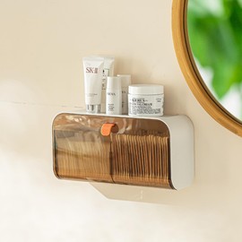 Wall Mounted Cotton Pads Holder Organizer Cotton Swab Balls Holder Q-tip Dispenser Qtip Storage Canister Cosmetic Pads Container Flossers Box Case Crystal Brown