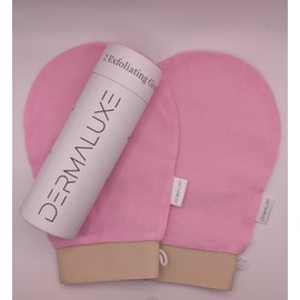 Derma Luxe Exfoliating Gloves, 100% Viscose Plant Fiber, Set of 2 (Pink)
