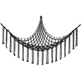 Stuffed Animal Hammock Corner, Hand-knitted Large Plushie Net Toy Hammock with Wooden Rings | Boho Cute Stuff Animal Storage for Nursery & Bedroom | Mesh Kids Toy Organizer Holder Nursery Room Decor