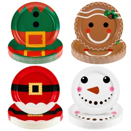 NatNarr Pack of 60 Paper Plates, 9 Inch Paper Plates, Christmas Party Plates, Santa Claus, Snowman, Gingerbread for Winter, Christmas, New Year's Eve Party (4 Styles)