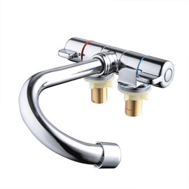 Foldable RV Faucet Rotating Two Handle Deck/Wall Mounted RV Kitchen Faucet Hot and Cold Water Mixer Tap for Motorhome Travel Trailer