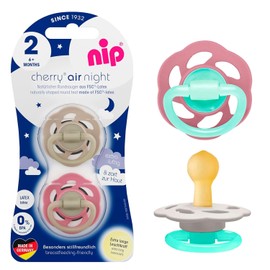 NIP Cherry Latex Dummy, Round, Luminous, Set of 4 (2 x 2), Size 2 (6 M +, Night Glow), Nursing Friendly, Size 2, from 6 Months