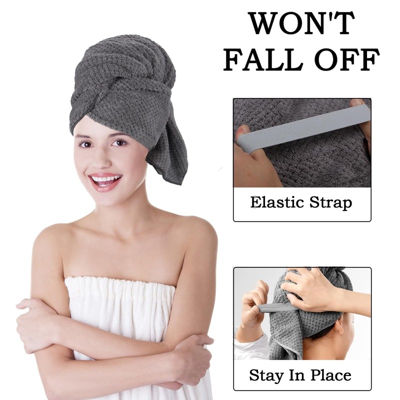 FveVqe Microfibre Hair Towel - Super Absorbent, Elastic Strap for