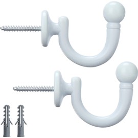 SENGLIDA Curtain Holdback Curtain Tieback Round Head Curtain Hooks, Wall Mount Tieback Tassel Holder, Window Curtain Tieback Clothes Coat Hat Towel Rack, Set of 2, White