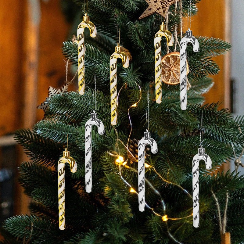 Pack of 12 Candy Canes Christmas Tree Decorations - Glitter