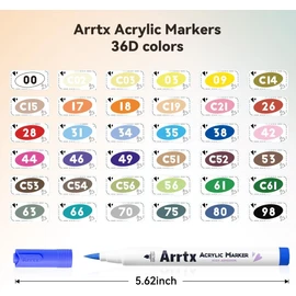 Arrtx Acrylic Pens for Stones Waterproof 36 Colours Pens Stones Painting Brush Tip Acrylic Marker for Painting Acrylic Marker for Painting, Ceramic, Glass, Wood, Metal, Canvas, DIY Photo Album