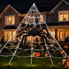 Giant Spider Web Decoration for Halloween – 16 ft Triangle Web with Plush Spider for Yard, Porch & Haunted House