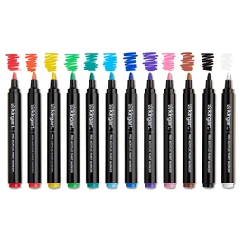 KINGART Pro Acrylic Paint Markers (499-12), 12 Colors, Fine Point, Versatile Markers - For Calligraphy, Art, Illustrations, and More