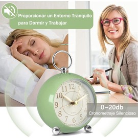 Reloj Despertador Analógico Retro KIWOP Verde de Mesa con Alarma Fuerte y Luz Nocturna