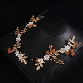JWICOS Diadema de novia con hojas y flores, accesorio para el cabello de boda, enredadera de perlas, tocados para niñas de las flores, damas de honor (dorado)