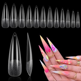 Clear Stiletto Nail Tips, Gel Nail Tips for Acrylic Nails Professional，240PCS XL Nail Tips Half Matte Full Cover Press on Nail Tips, Slightly C Curve French Nail Tips Use for Nail Extension