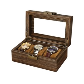 Anyasun Watch Box for Men-3 Slots Watch Organizer Case,PU Leather Watch Display Storage Box with Glass Lid(Brown, 3Slot)