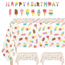 Oojami Sweet Delights Ice Cream Popsicle Extravaganza - Fun Multi Color Party Tablecovers Bundle Pack - Pack of 3 - Perfect for Birthday Party, Summer Picnics, Beach Party & Baby Shower