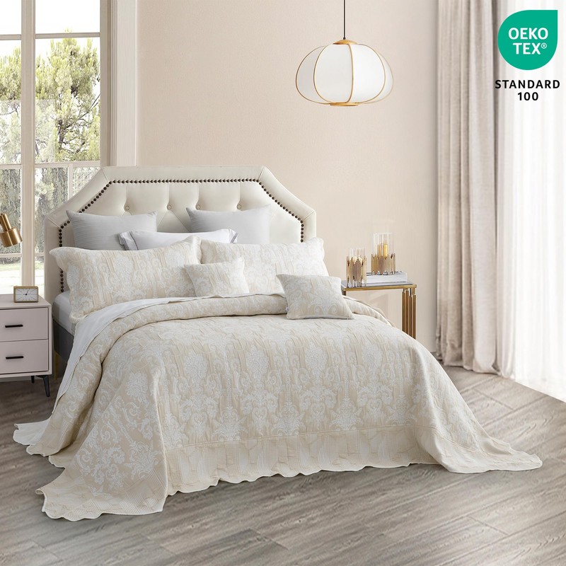 Blythease Oversized King Bedspread 128x120 Extra Wide, Jacquard Matelasse Damask