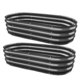 GrowHaus 2 Pack 4x2x1ft Galvanized Raised Garden Bed, Planter Boxes Outdoor Metal Garden Beds for Planting Vegetables Flowers Herbs Dark Gray