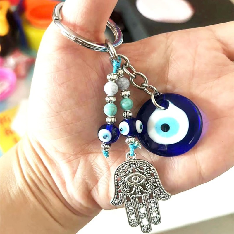 Dinaauto Turkish Evil Eye Keychain Handmade Alloy Keyring Good Luck